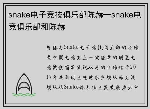 snake电子竞技俱乐部陈赫—snake电竞俱乐部和陈赫